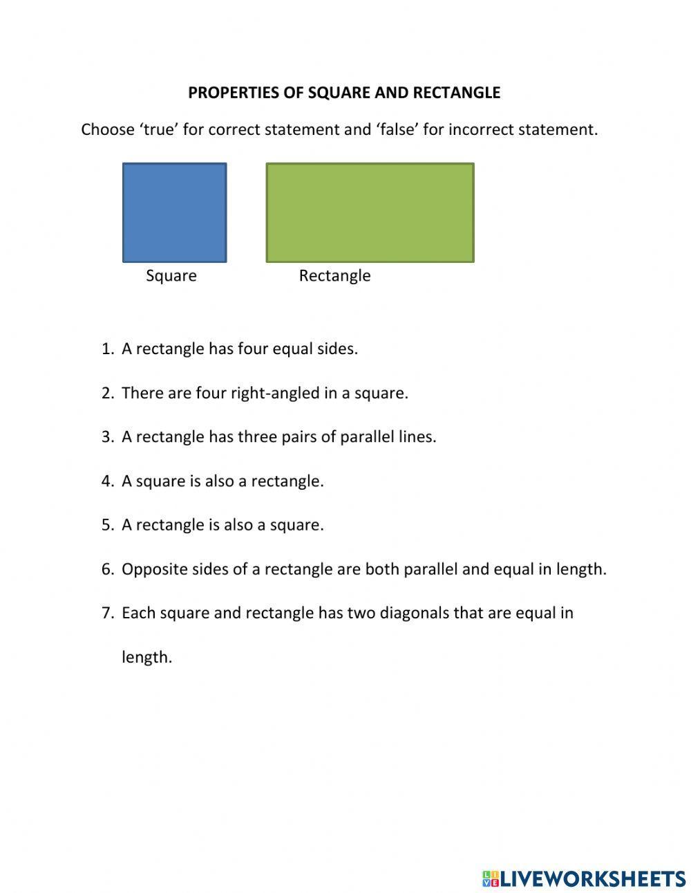 Properties of square and rectangle