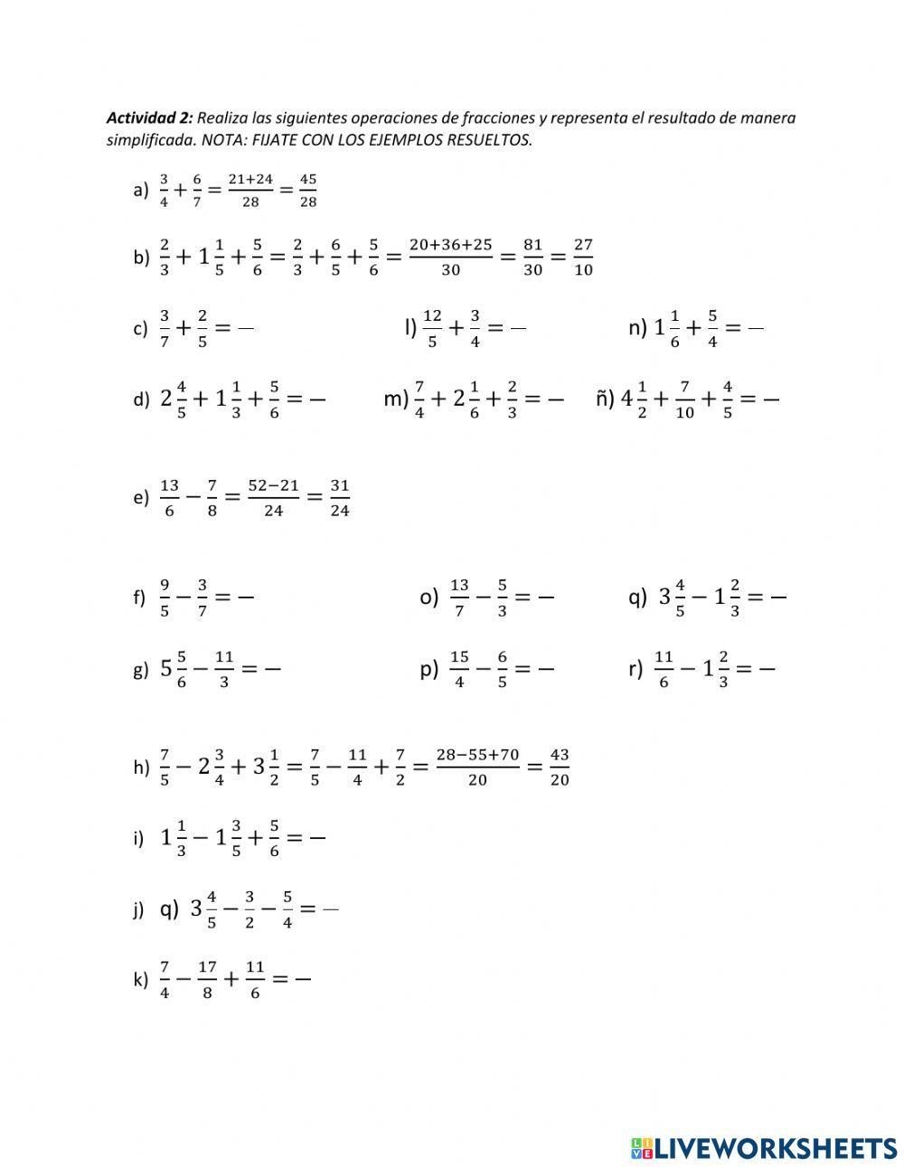 Suma y resta fracciones