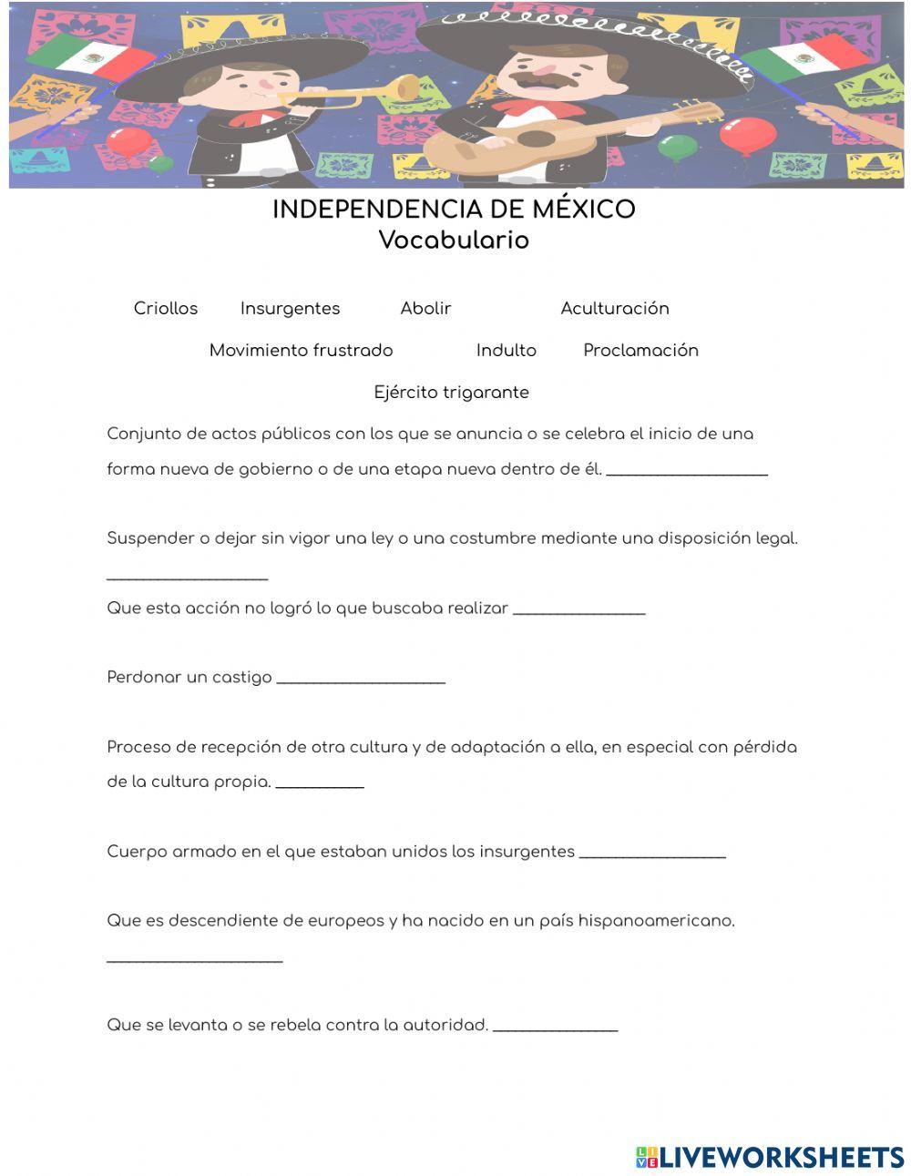 Independencia de México - vocabulario
