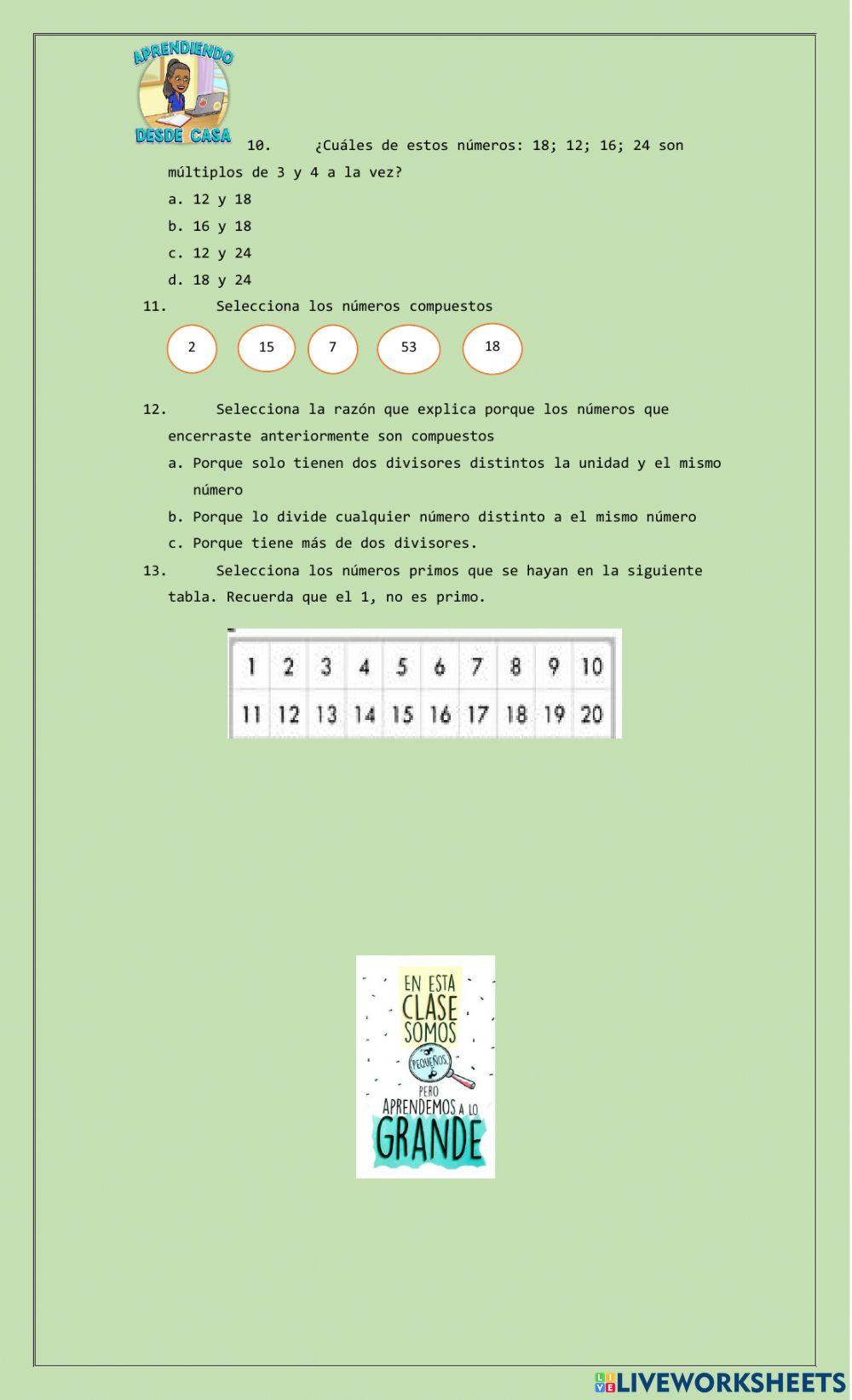Evaluación múltiplos y divisores