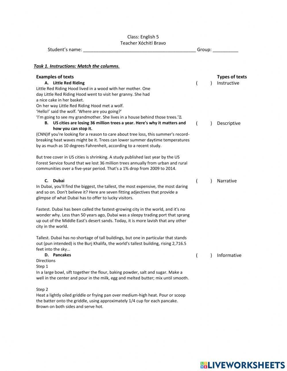 Reading strategies and kinds of texts