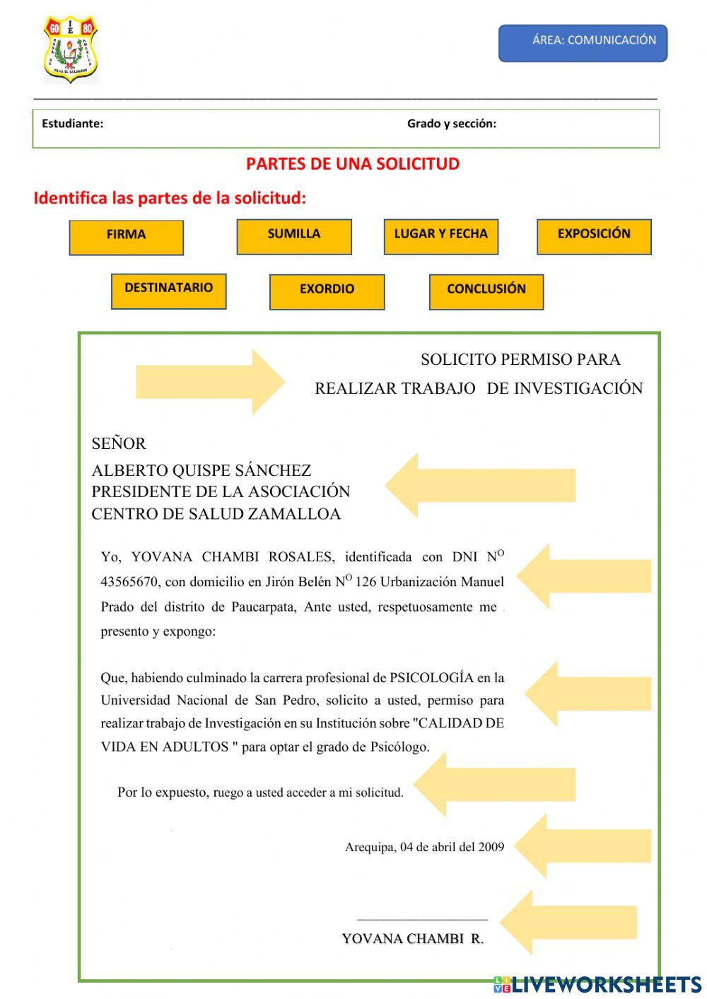 Partes de la solicitud online exercise for | Live Worksheets