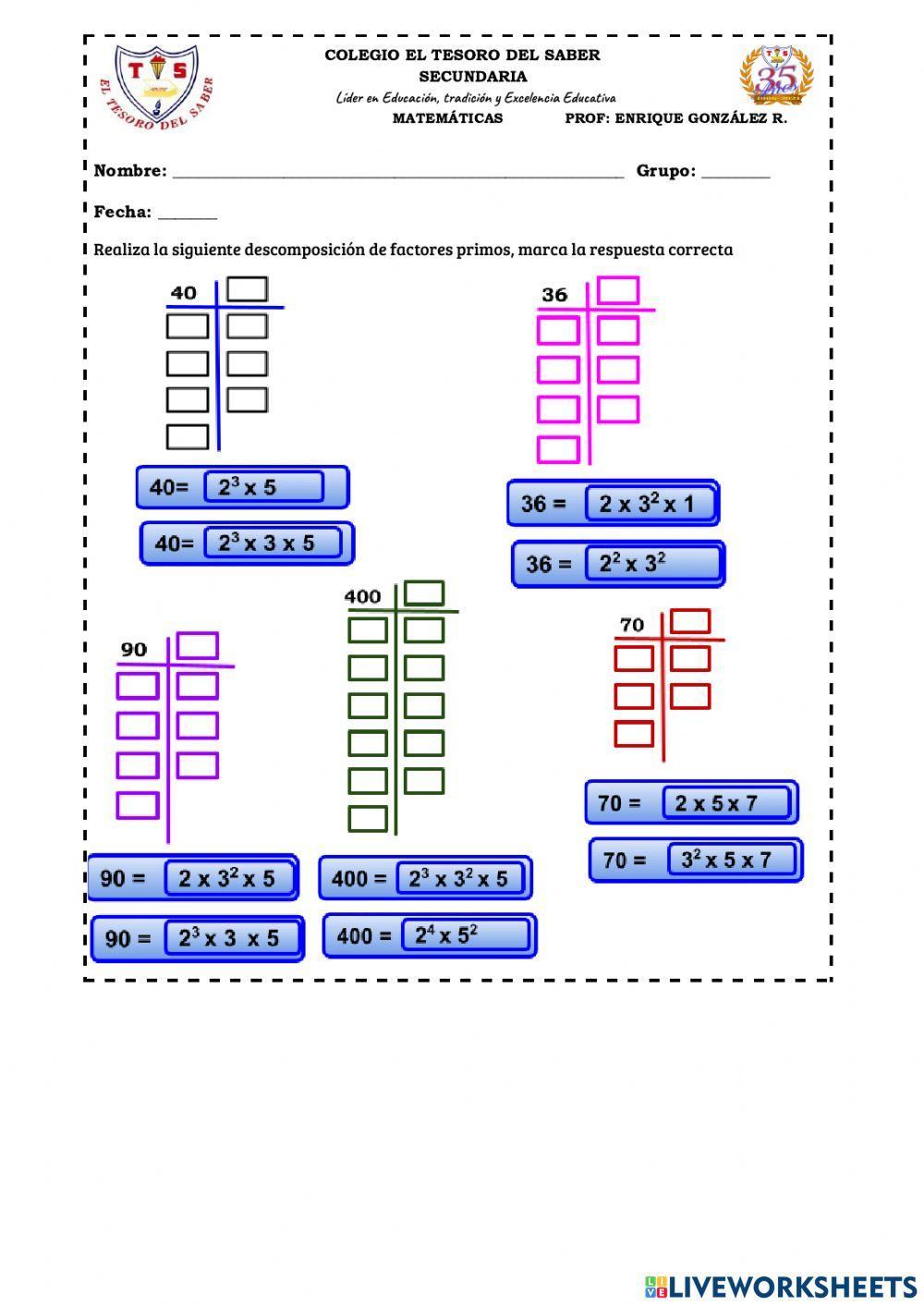 Descomposición de factores primos