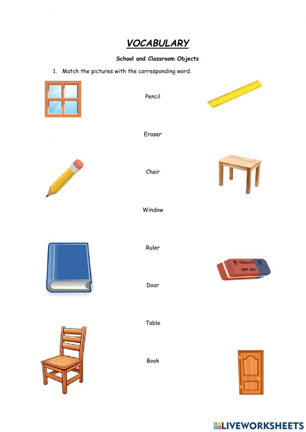 School and Classroom Objects worksheet Live Worksheets