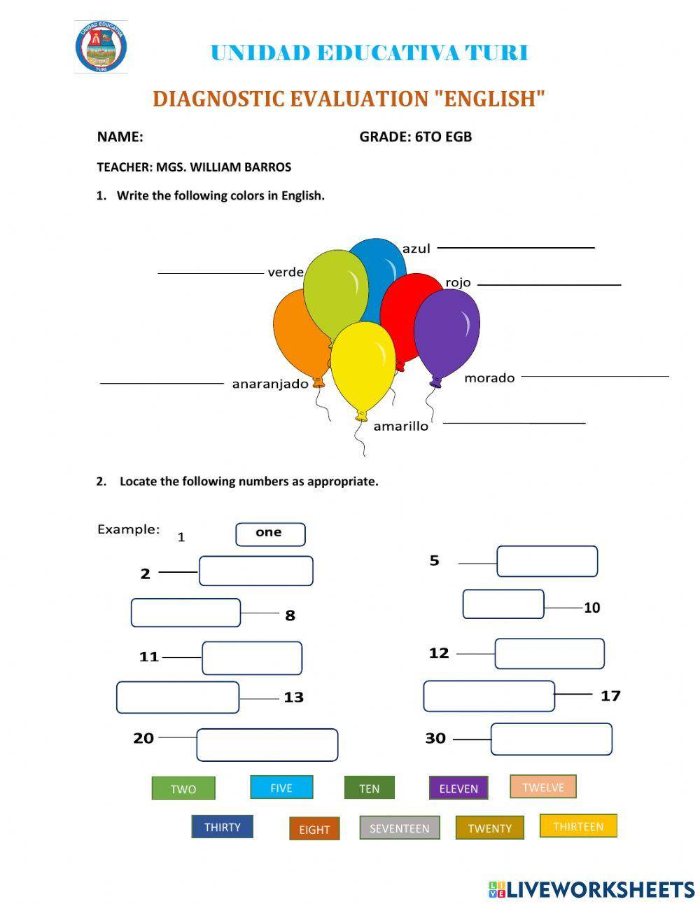 Eveluacion diagnostica ingles 6to egb