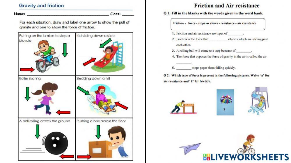 Friction and gravity worksheet | Live Worksheets friction-and-gravity-worksheet-live-worksheets