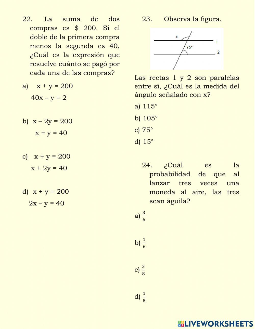 Examen diágnostico matemáticas 3