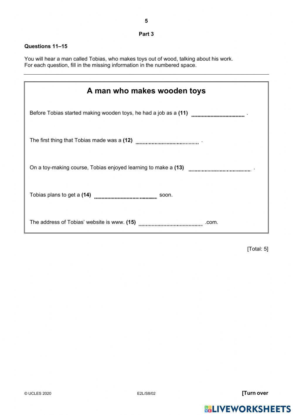 Stage 8 B1 Listening Fill in the Gaps