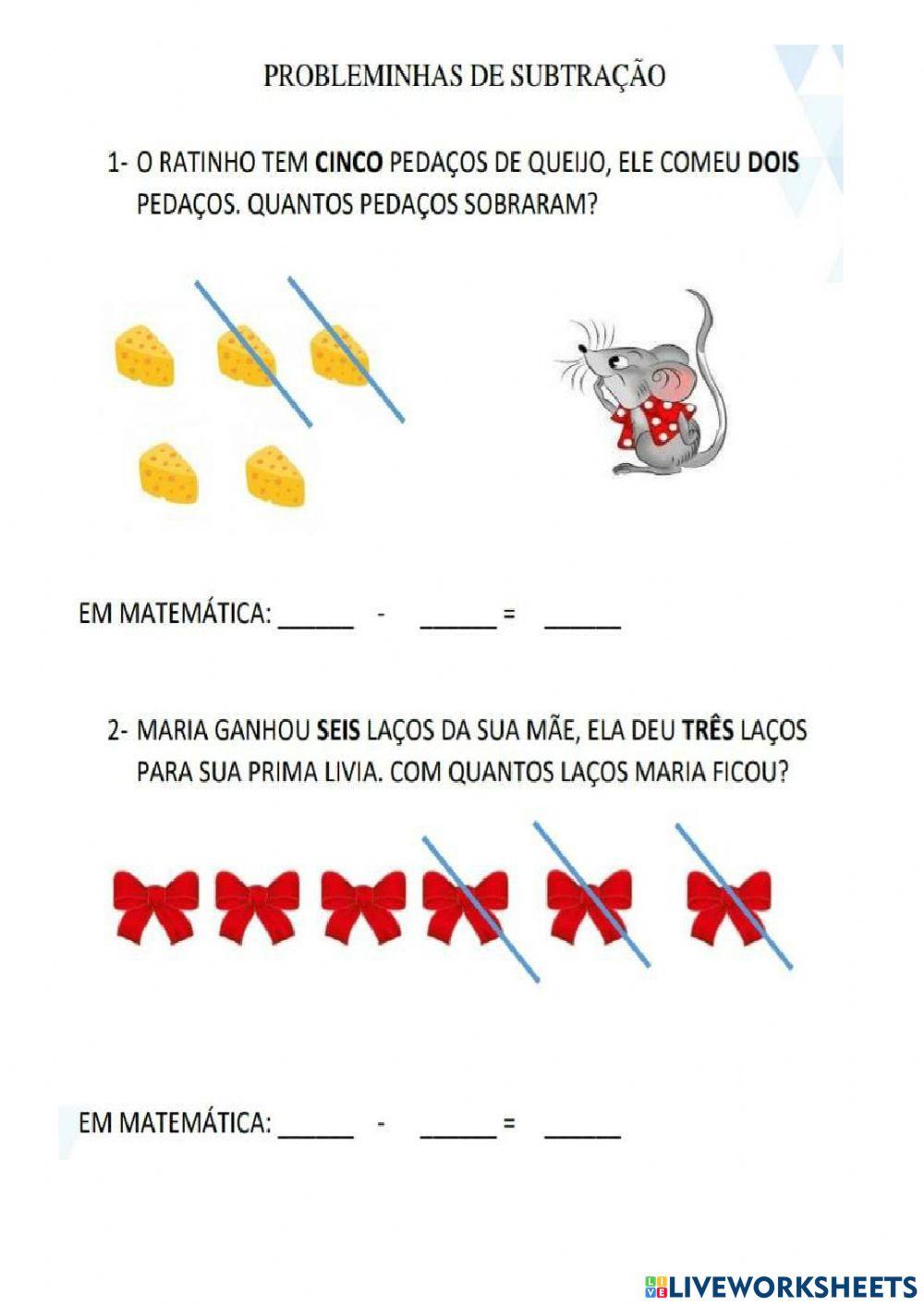 Probleminhas de adição e subtração 1º ano