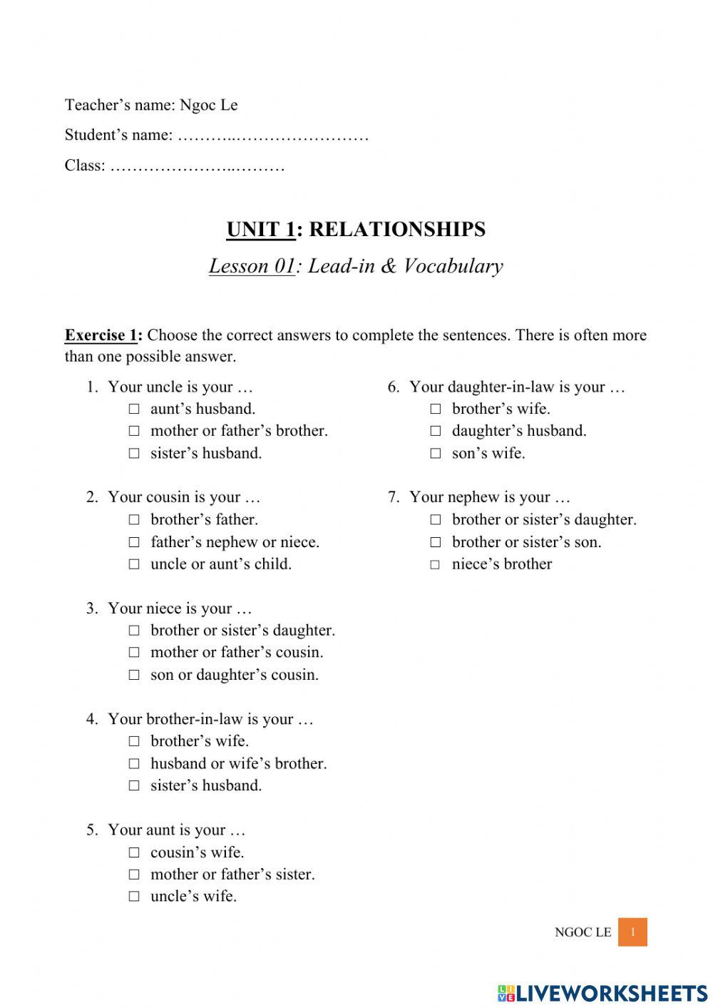 Relationship - Lesson 1