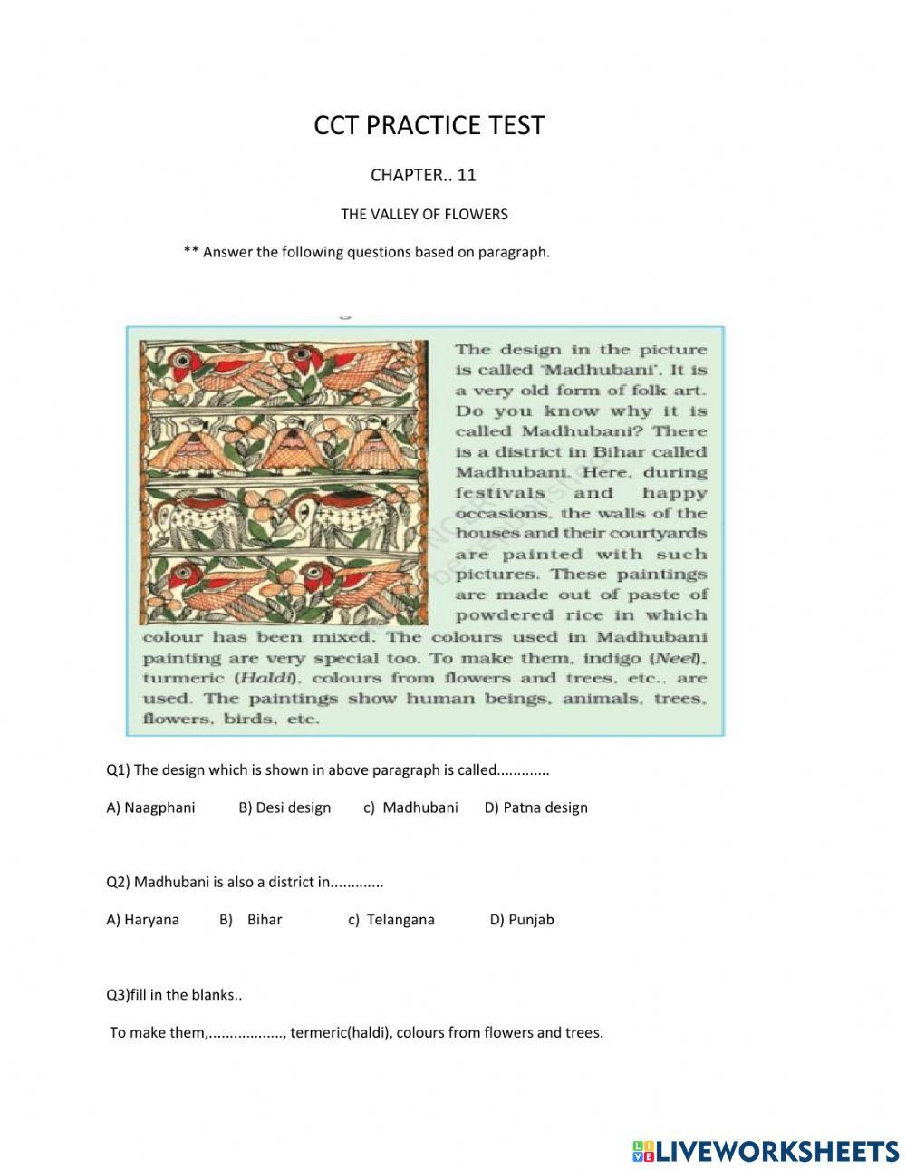 The valley of flowers Live Worksheets