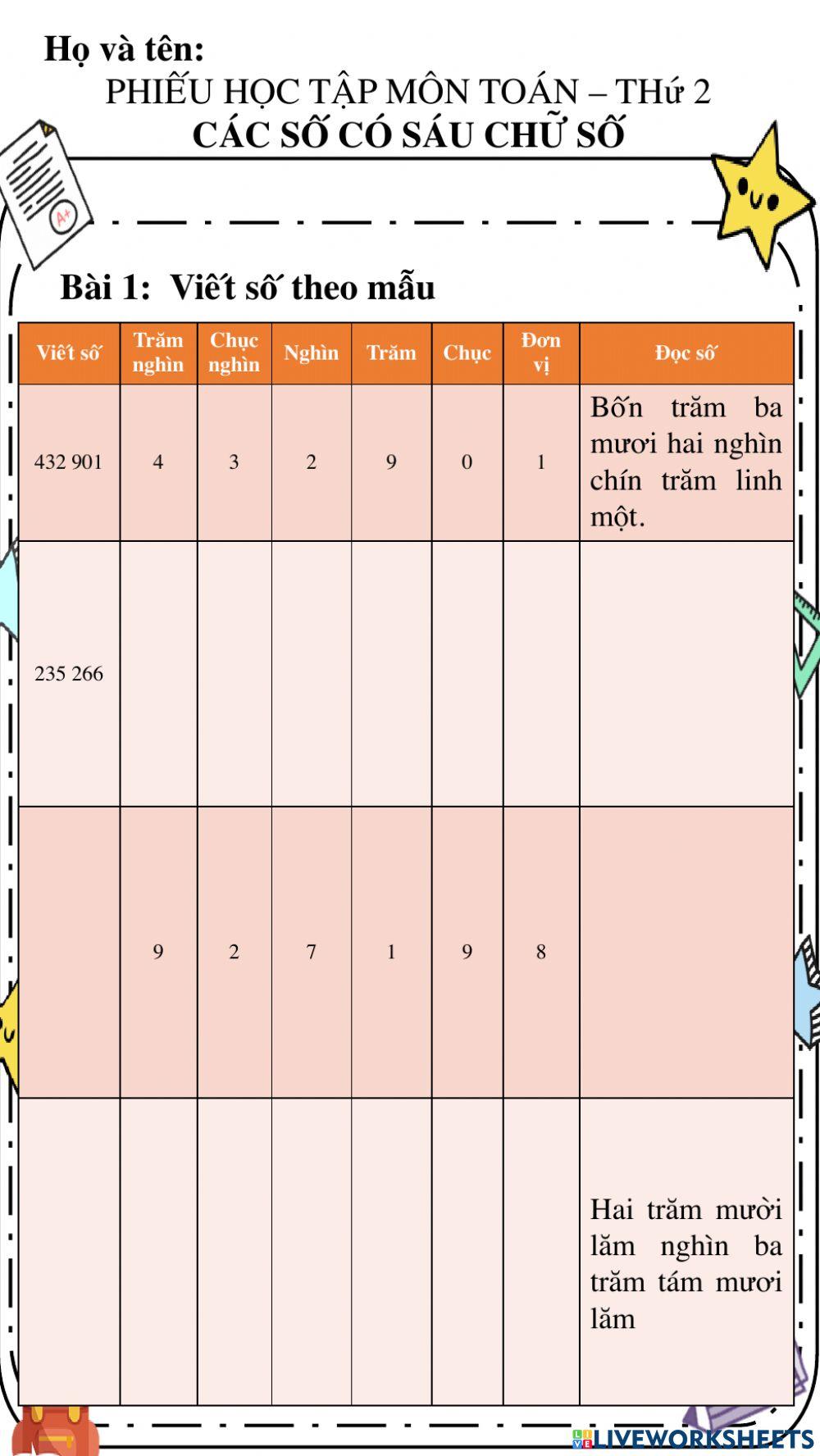 Các số có sáu chữ số