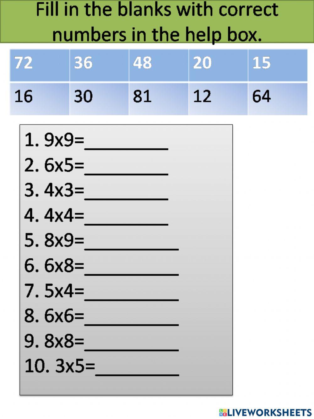 Match the following-Multiplication