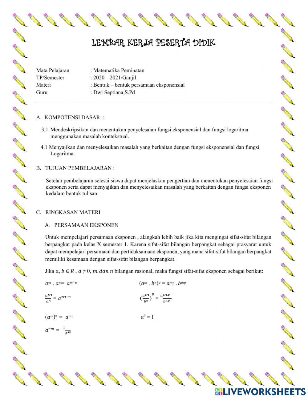 bentuk-bentuk persamaan eksponen