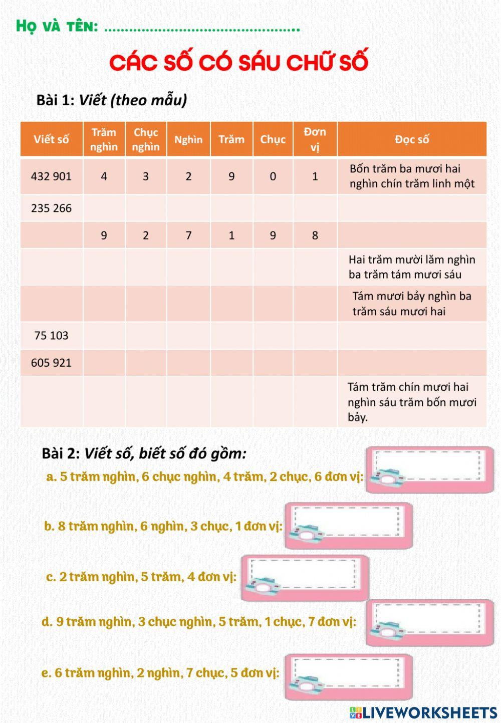 Các số có sáu chữ số