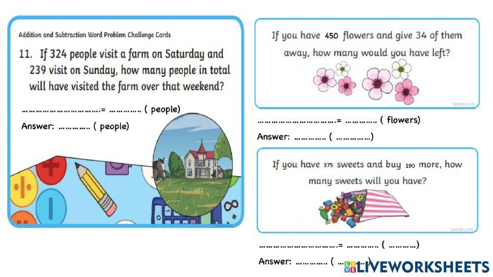 3 Digit Addition and Subtraction Word Problem