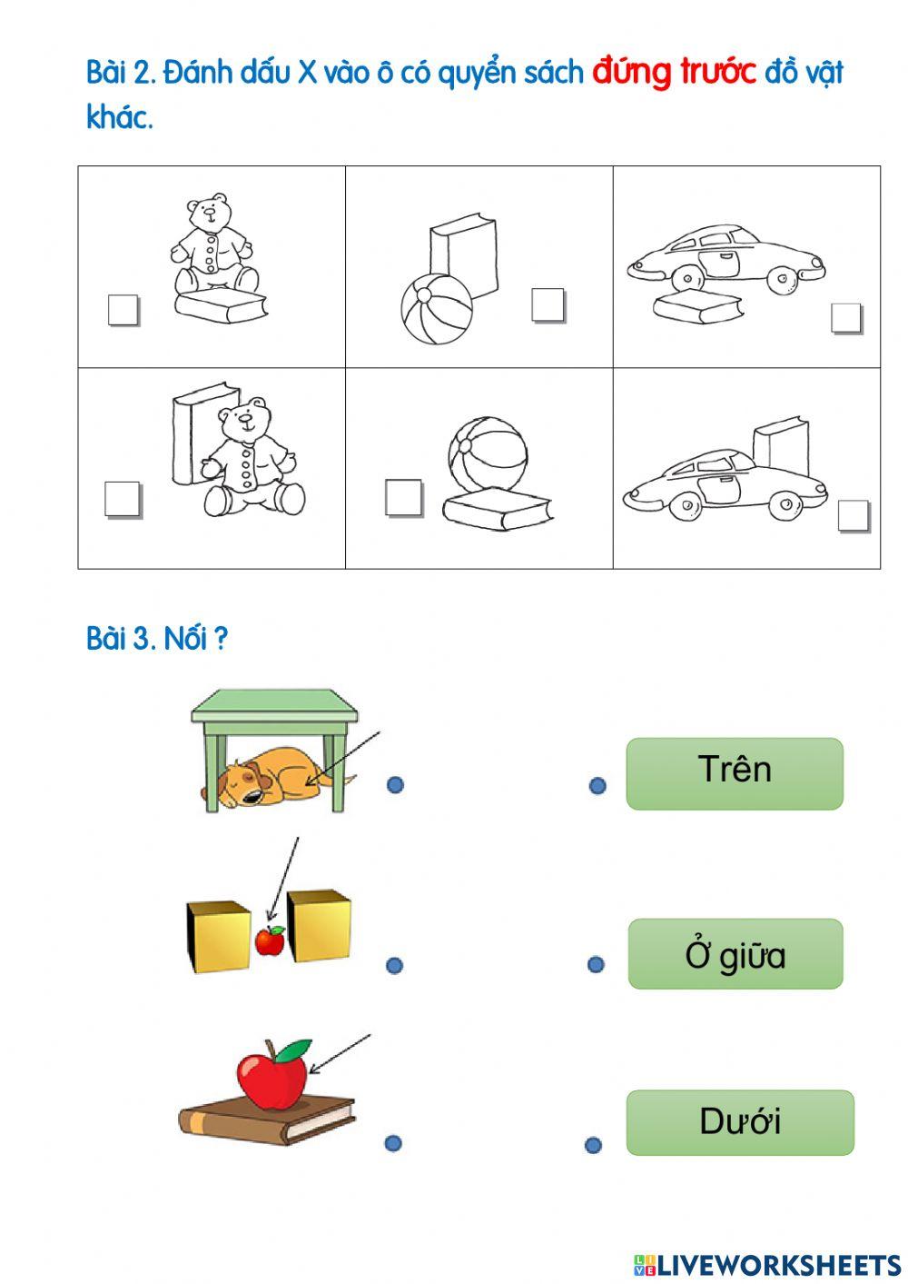 Trên - Dưới. Phải - Trái. Trước - Sau. Ở giữa