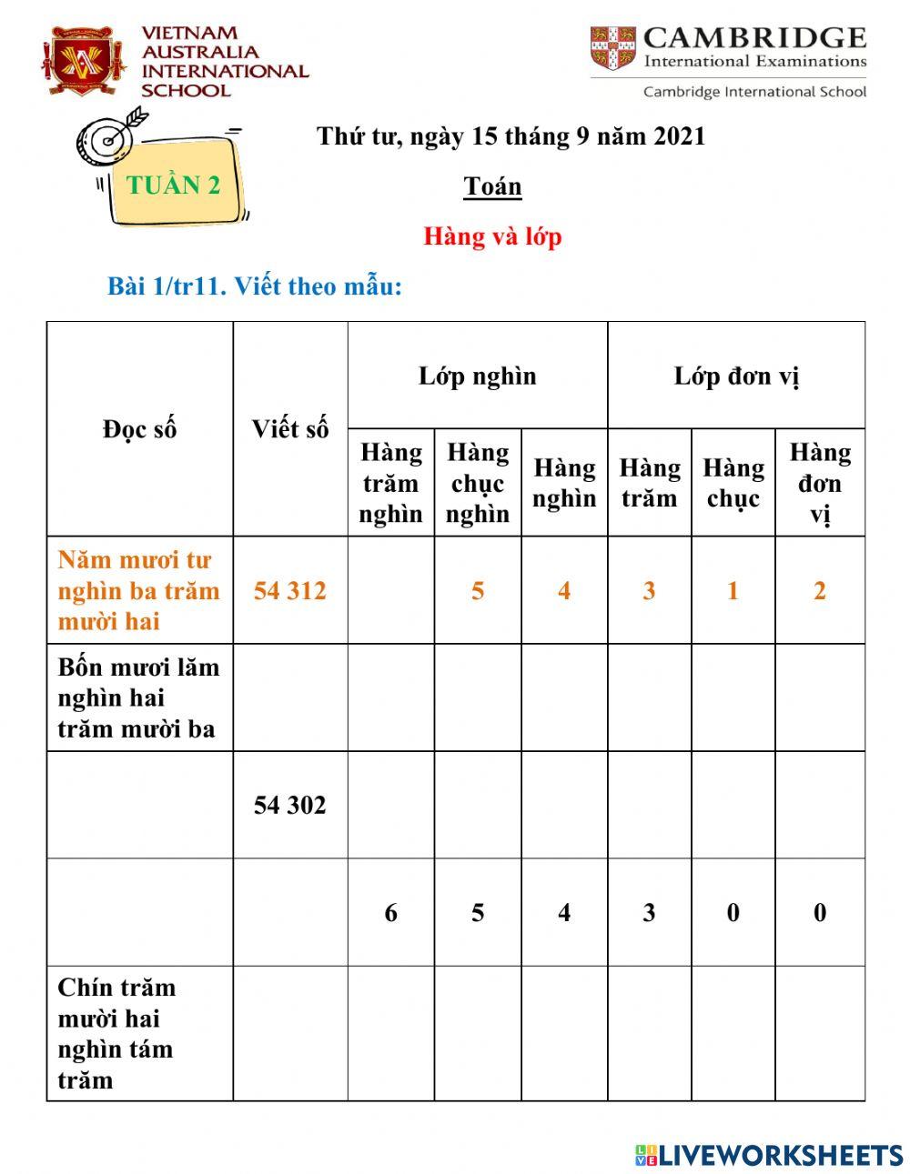 Toán 4 - Hàng và lớp