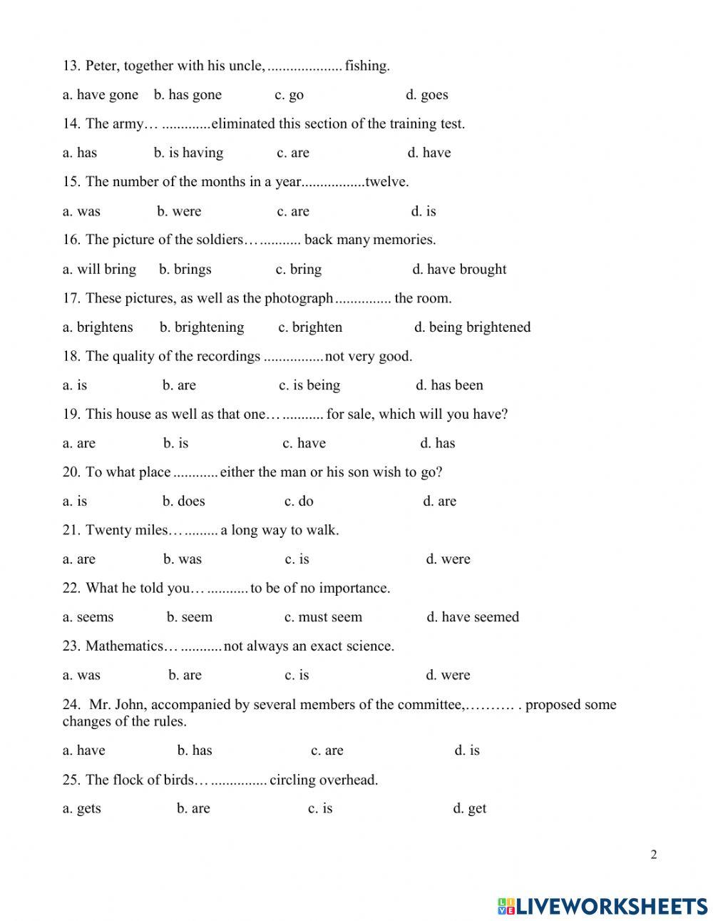 Su hoa hop giua chu ngu va dong tu worksheet live worksheets