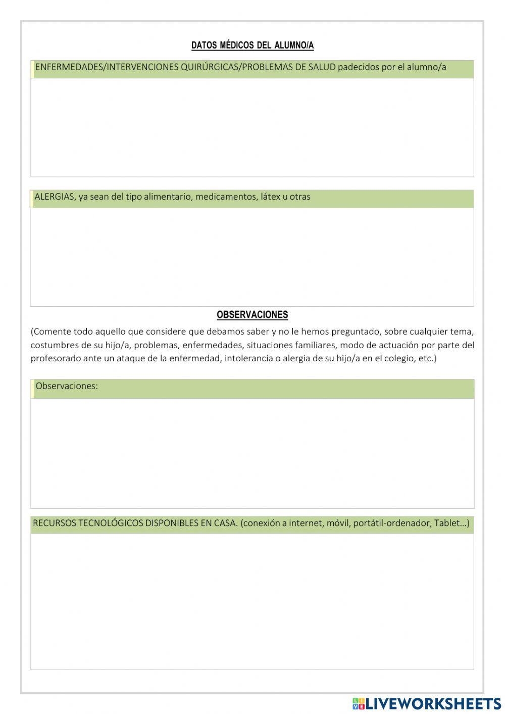 Cuestionario inicio curso