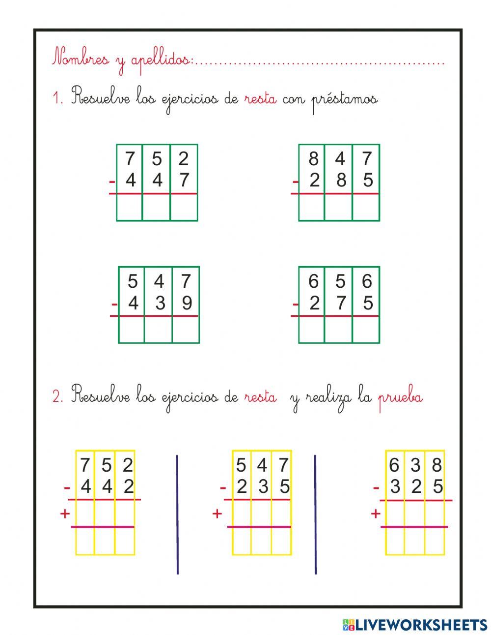 Resta con préstamos y prueba