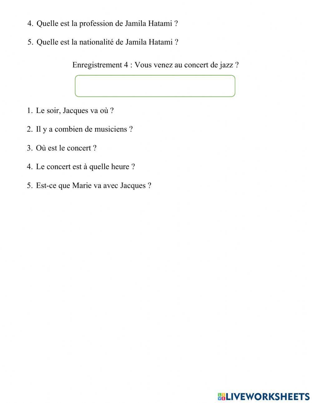 Test sur la compréhension de l'oral A1