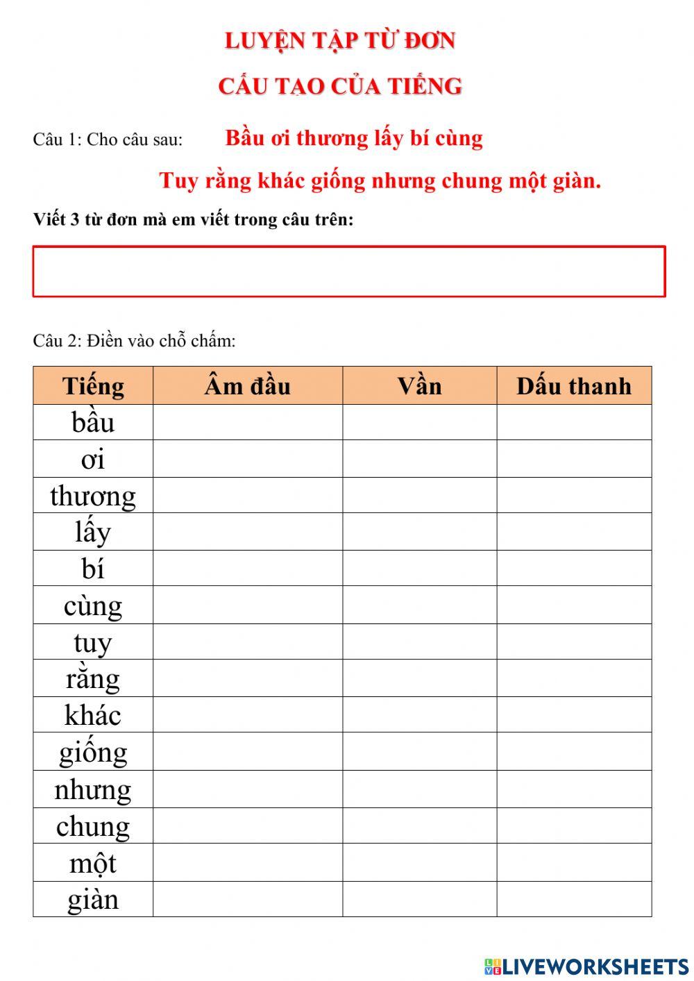 Ôn tập:Từ đơn
