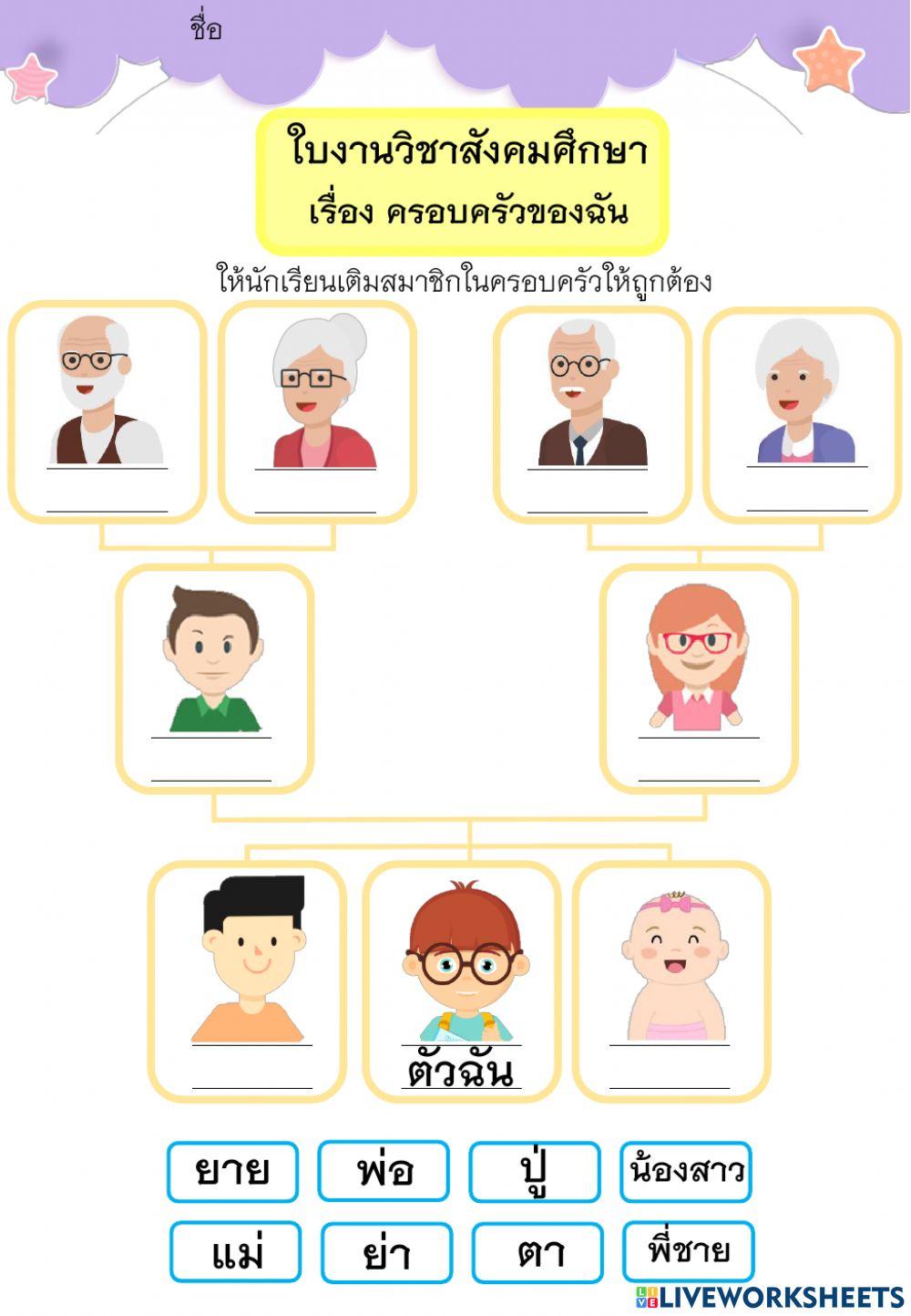 แบบฝึกหัดจับคู่คำและรูปภาพ ครอบครัวของฉัน