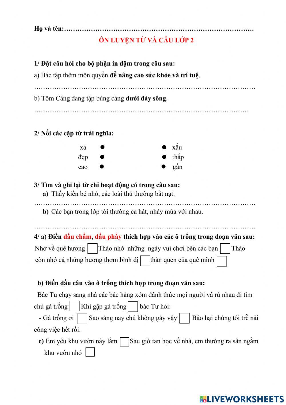 Ôn tập luyện từ và câu