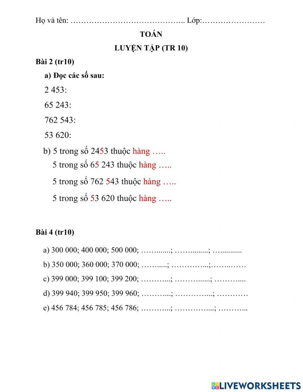 Toán 4 Luyện tập (tr10)