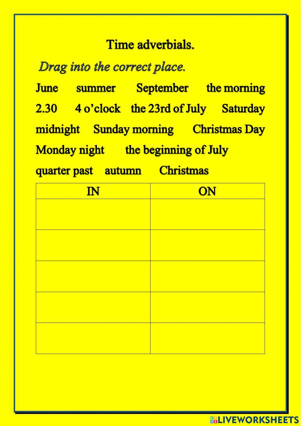 Time prepositions IN  ON  AT