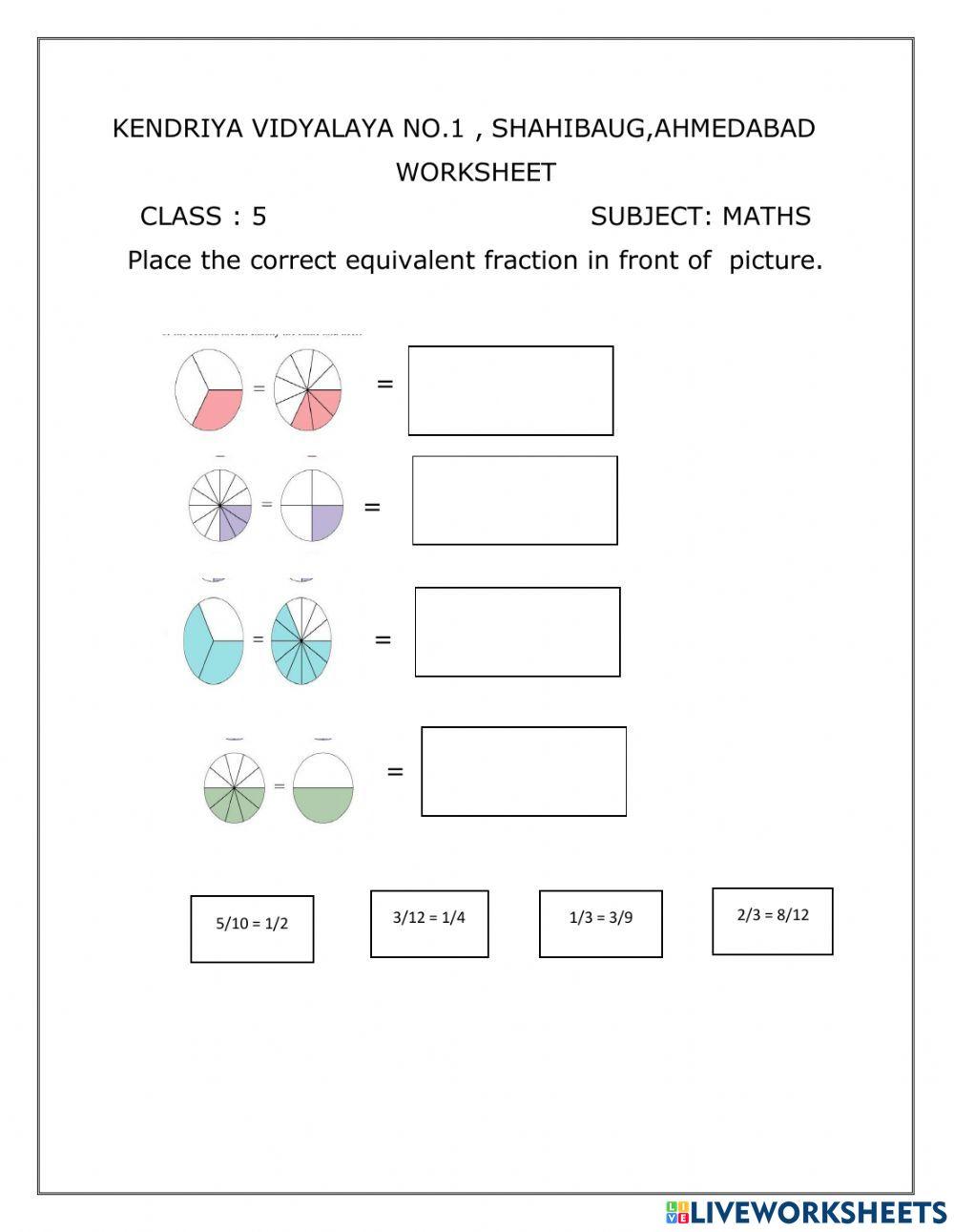 Fraction worksheet for 5th class | Live Worksheets