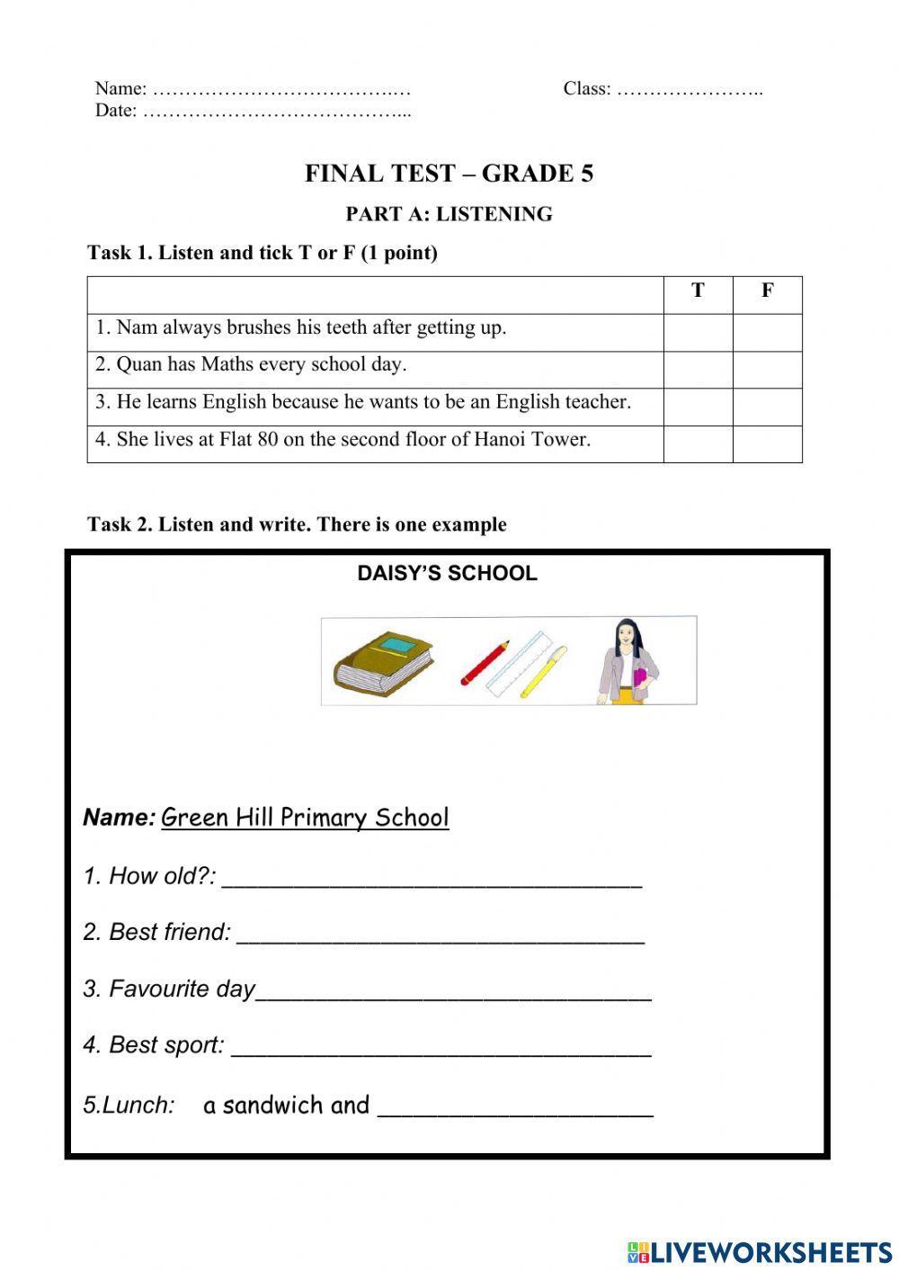 FINAL TEST - GRADE 5 (2 SEMESTERS)