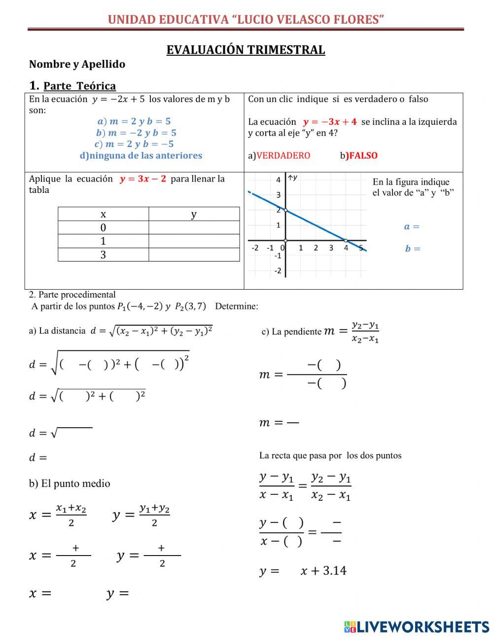 EVALUACION La linea recta