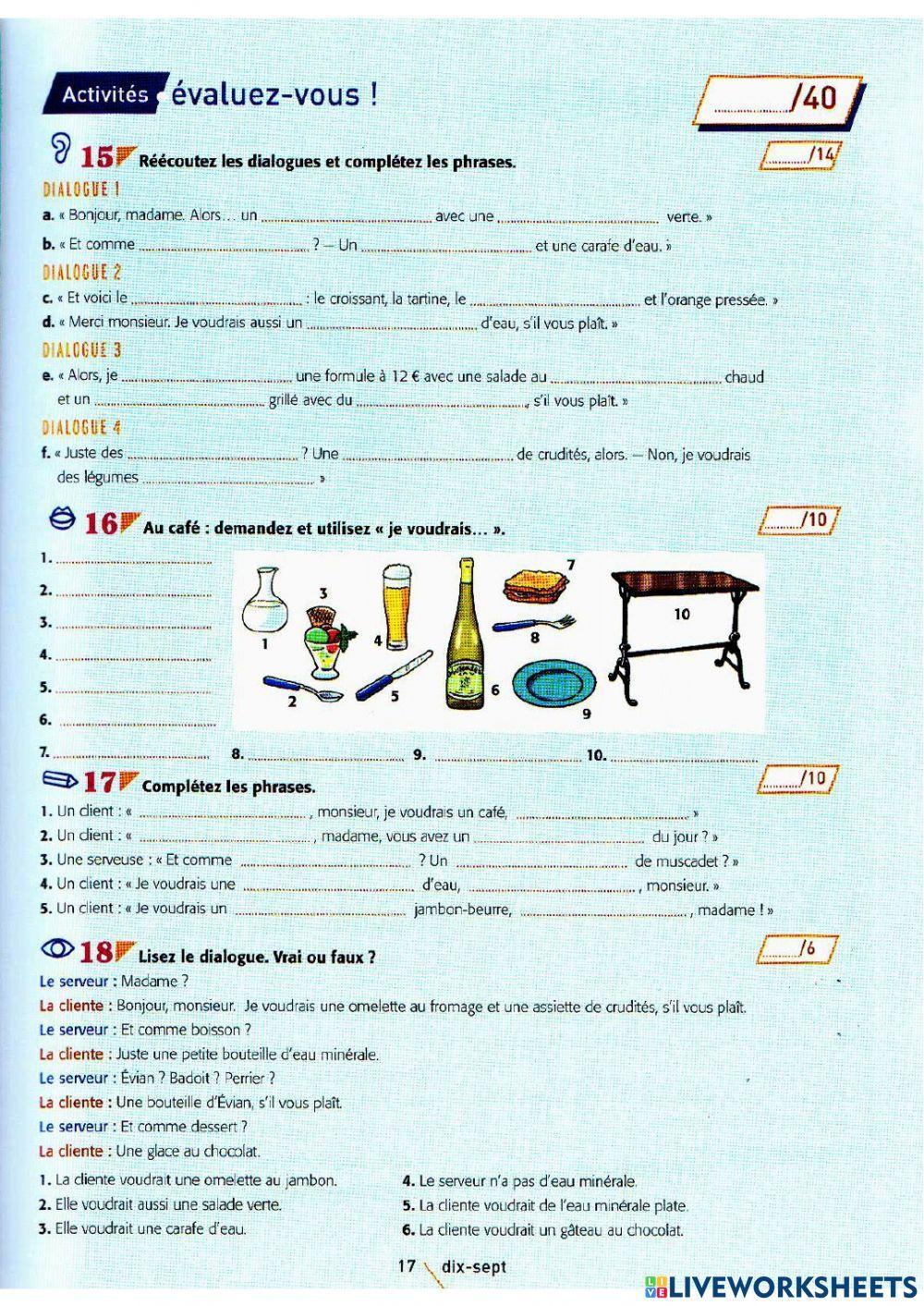 Exercices A1 Restaurant