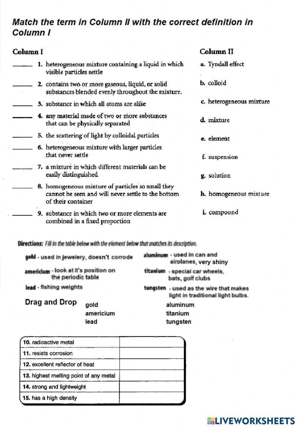 PS-01-01-Classification of matter matching