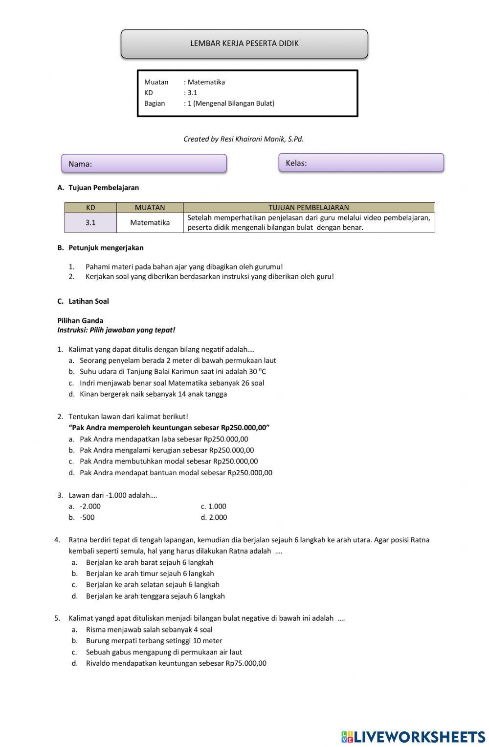 LKPD Bagian 1 MTK KD 3.1