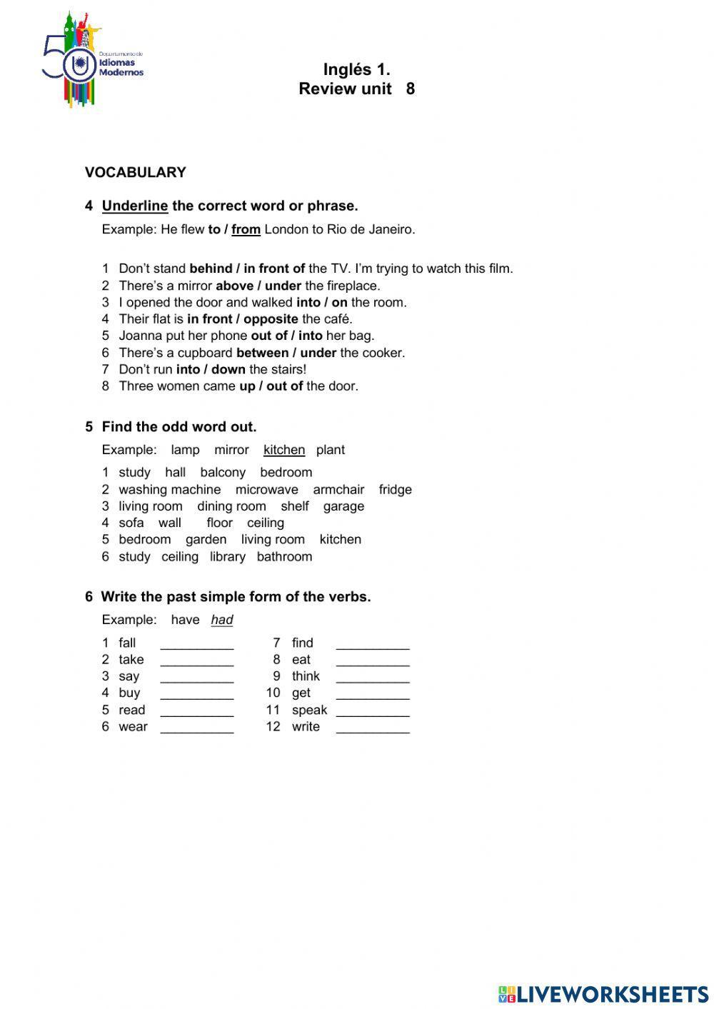 Inglés 1. Review unit 8.