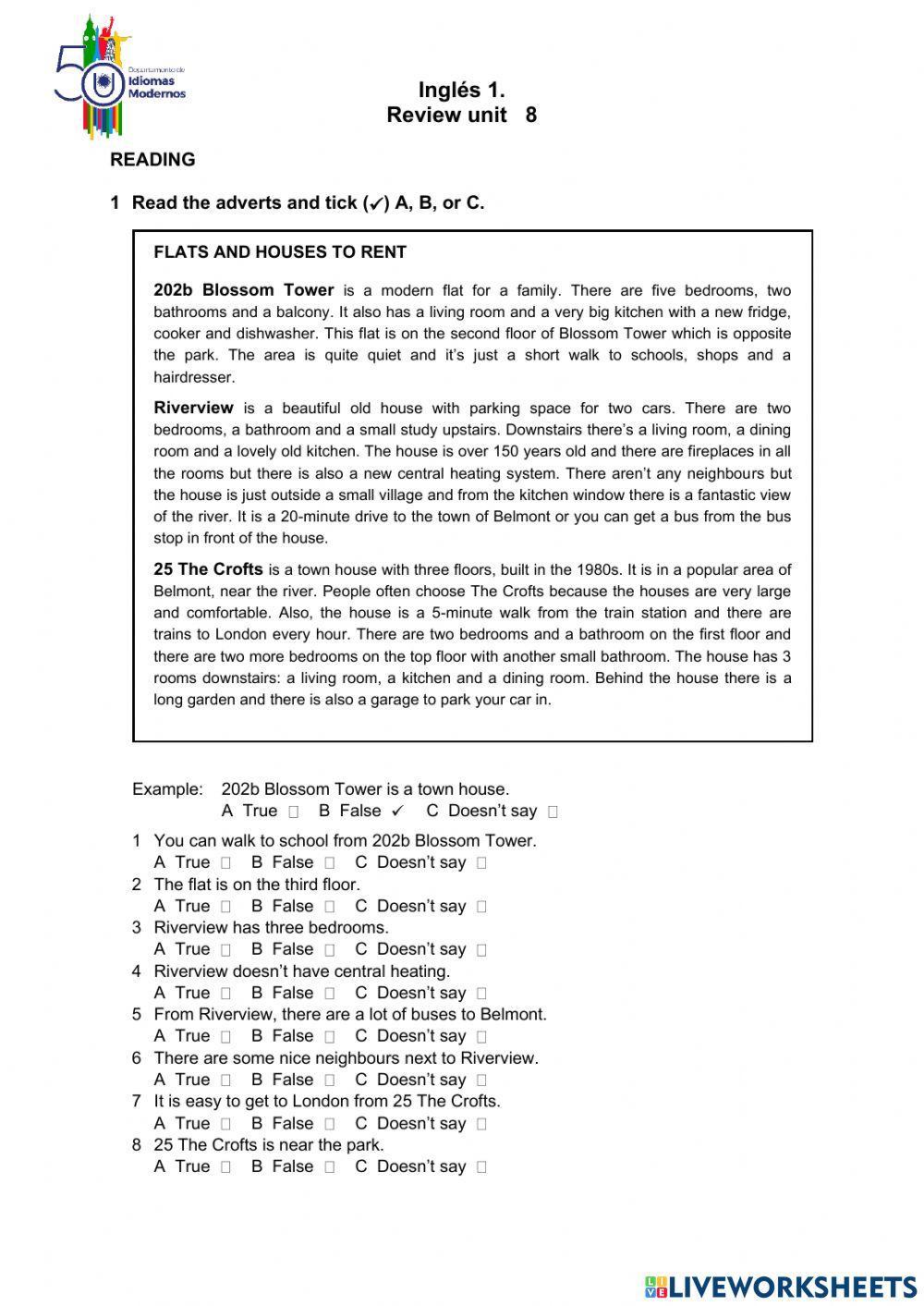 Inglés 1. Review unit 8.