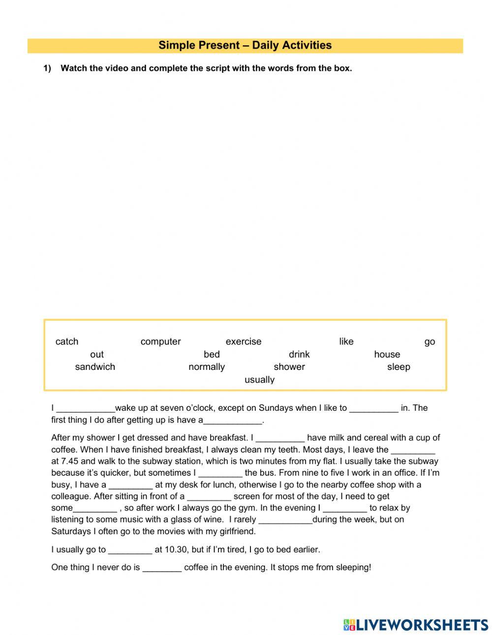 Simple Present Daily activities