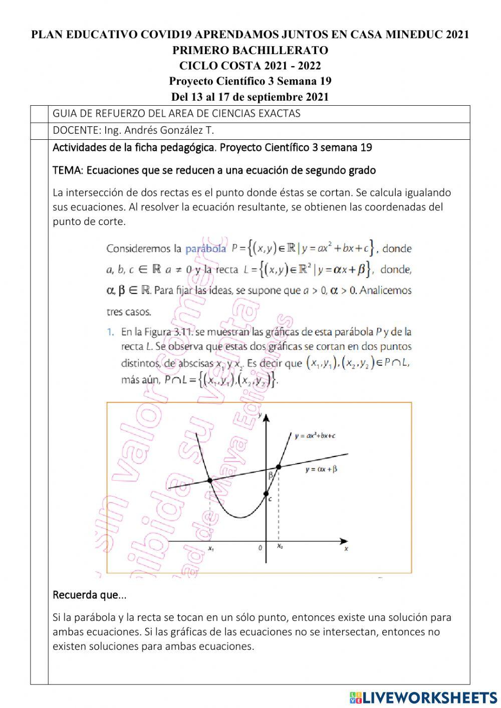 Sistema de ecuaciones lineal y parabólica Sistema de ecuaciones lineal y parabólica
