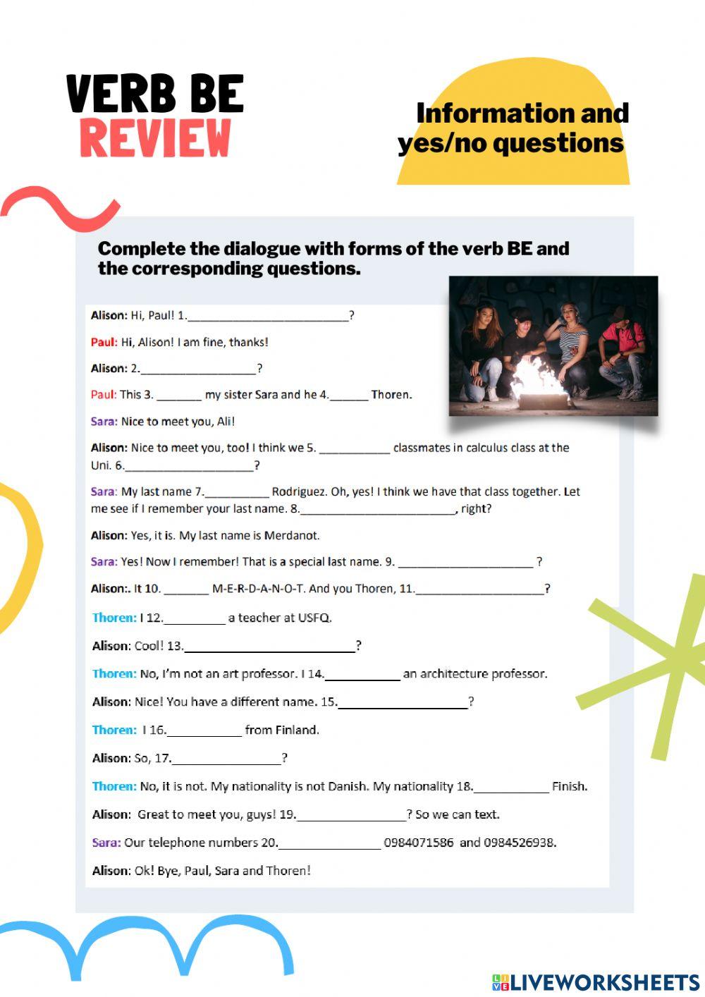 Verb to be review questions | Shalila Vaca | Live