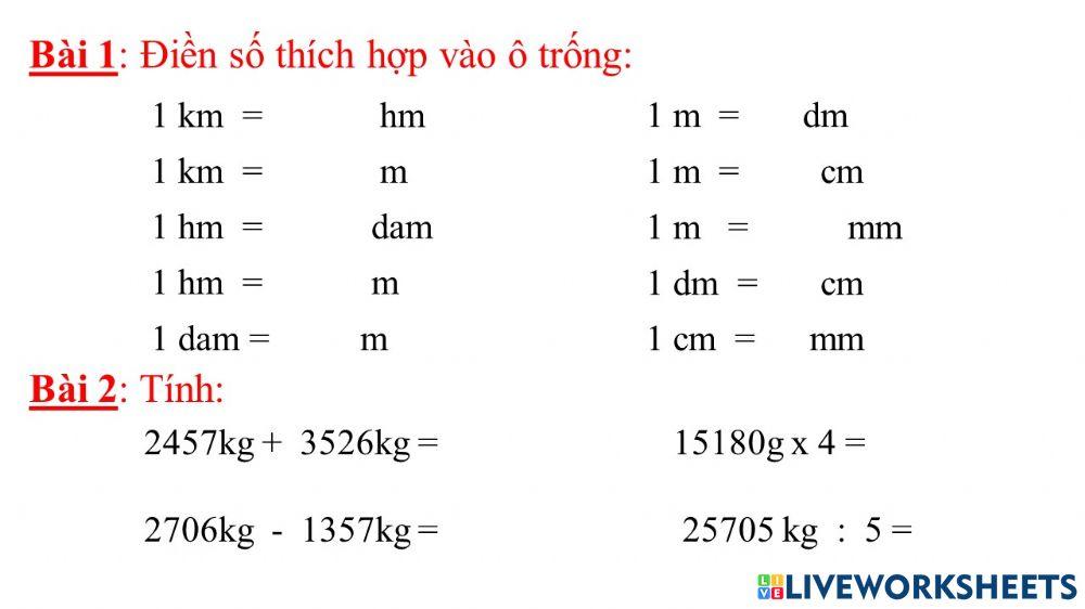 Ôn tập đo đại lượng - 14.9.2021