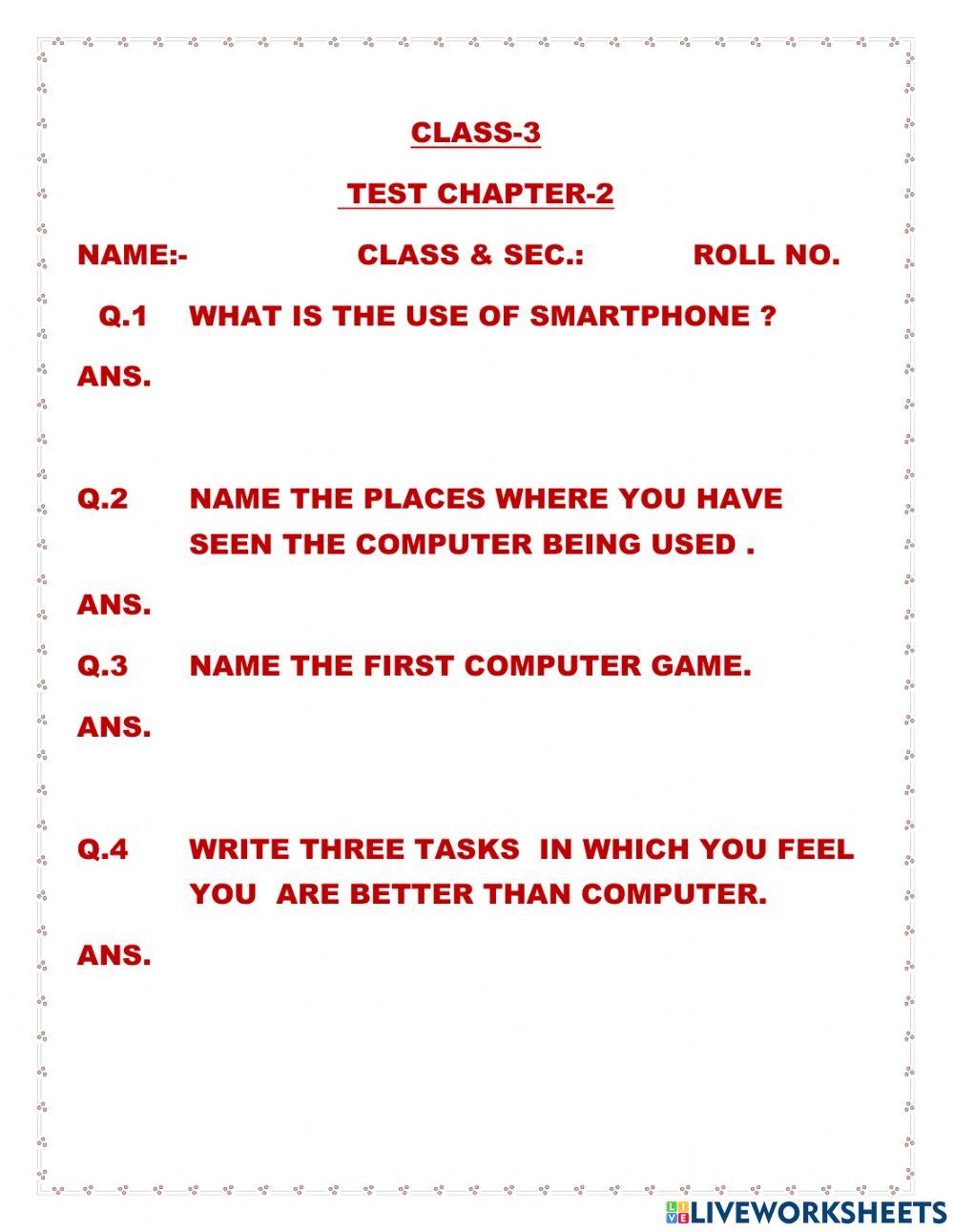 Class--3 computer test ch-2 worksheet | Live Worksheets