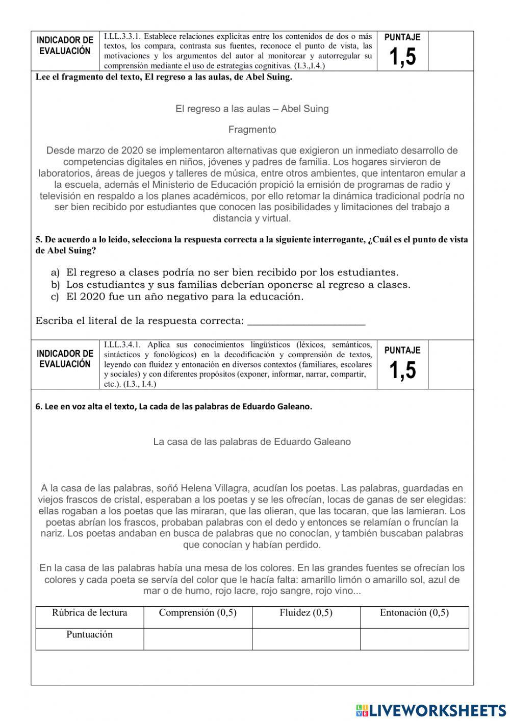 Diagnóstico Lengua y Literatura 8vo de EGB