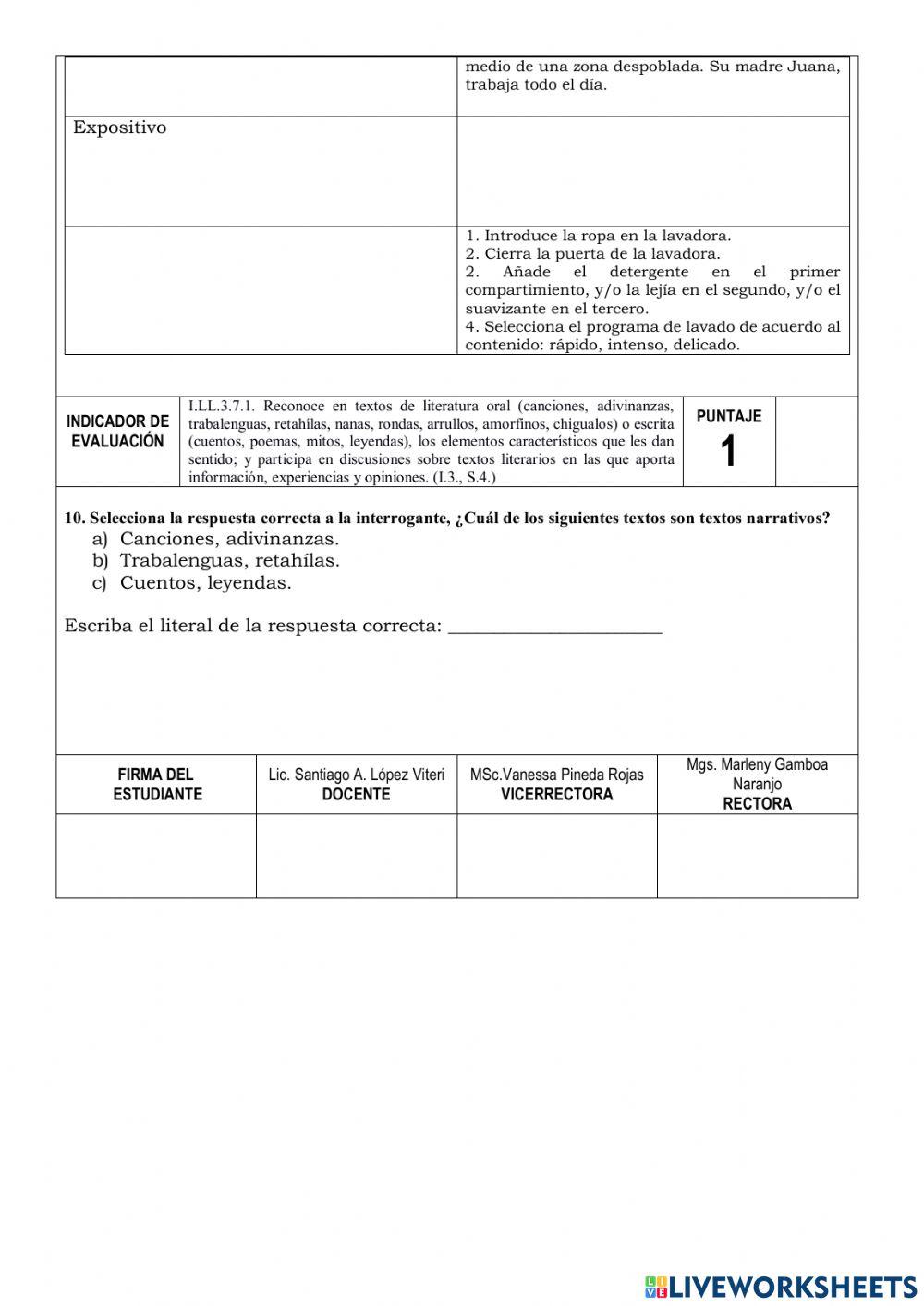 Diagnóstico Lengua y Literatura 8vo de EGB