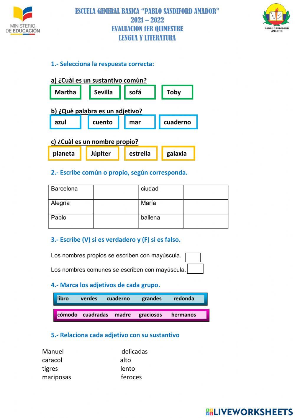 Sustantivo y adjetivo 7mo