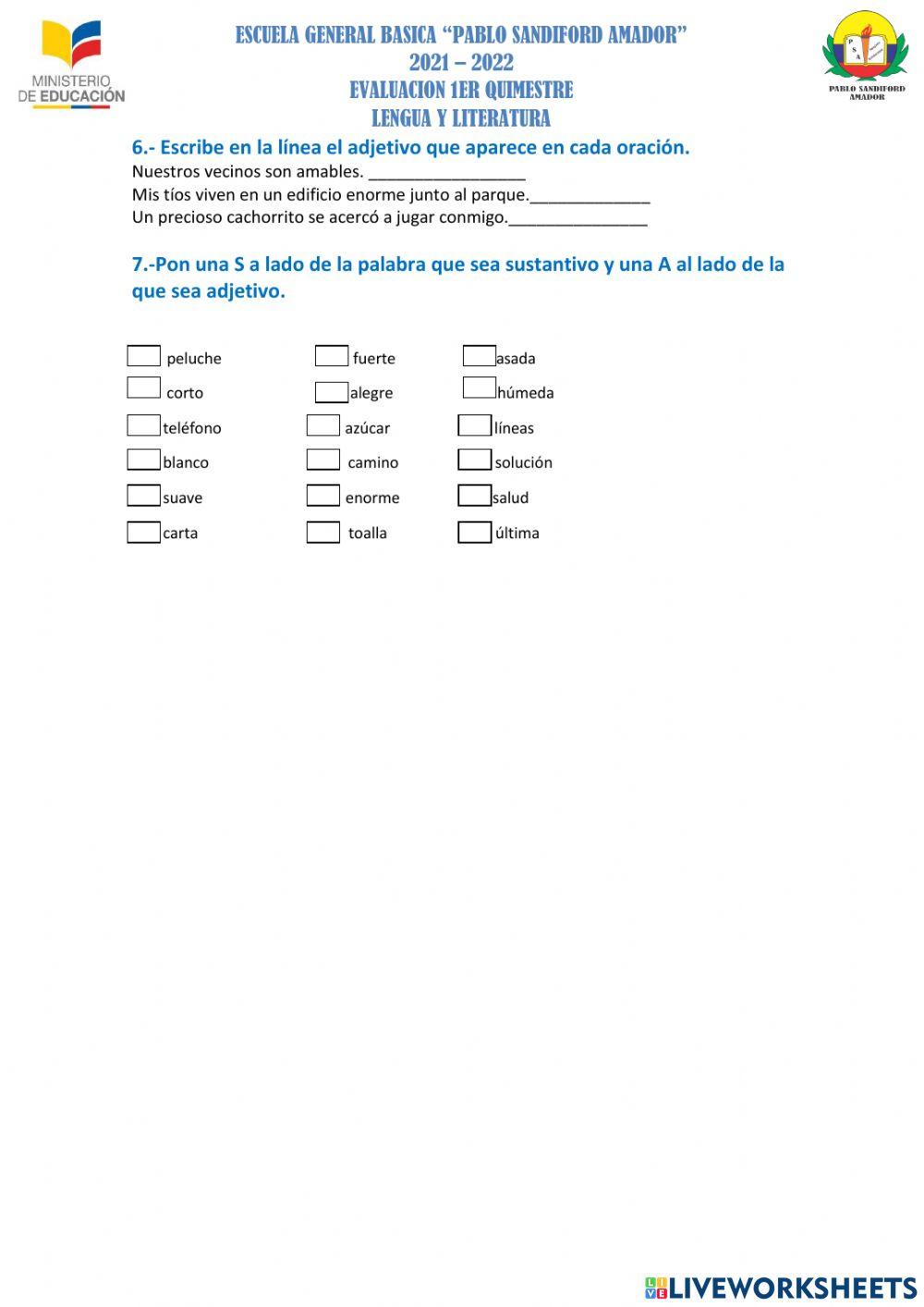 Sustantivo y adjetivo 7mo
