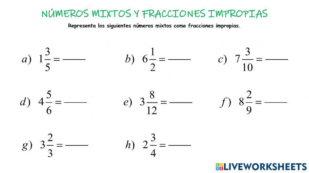 Números mixtos y fracciones impropias
