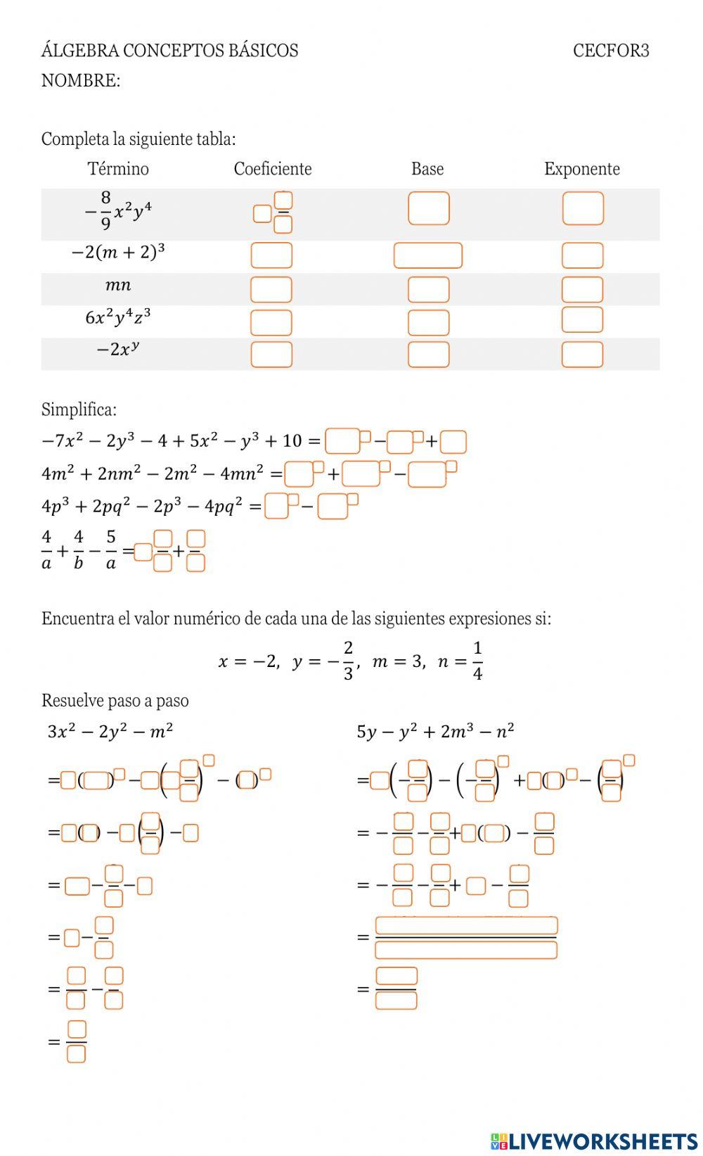 Álgebra conceptos básicos